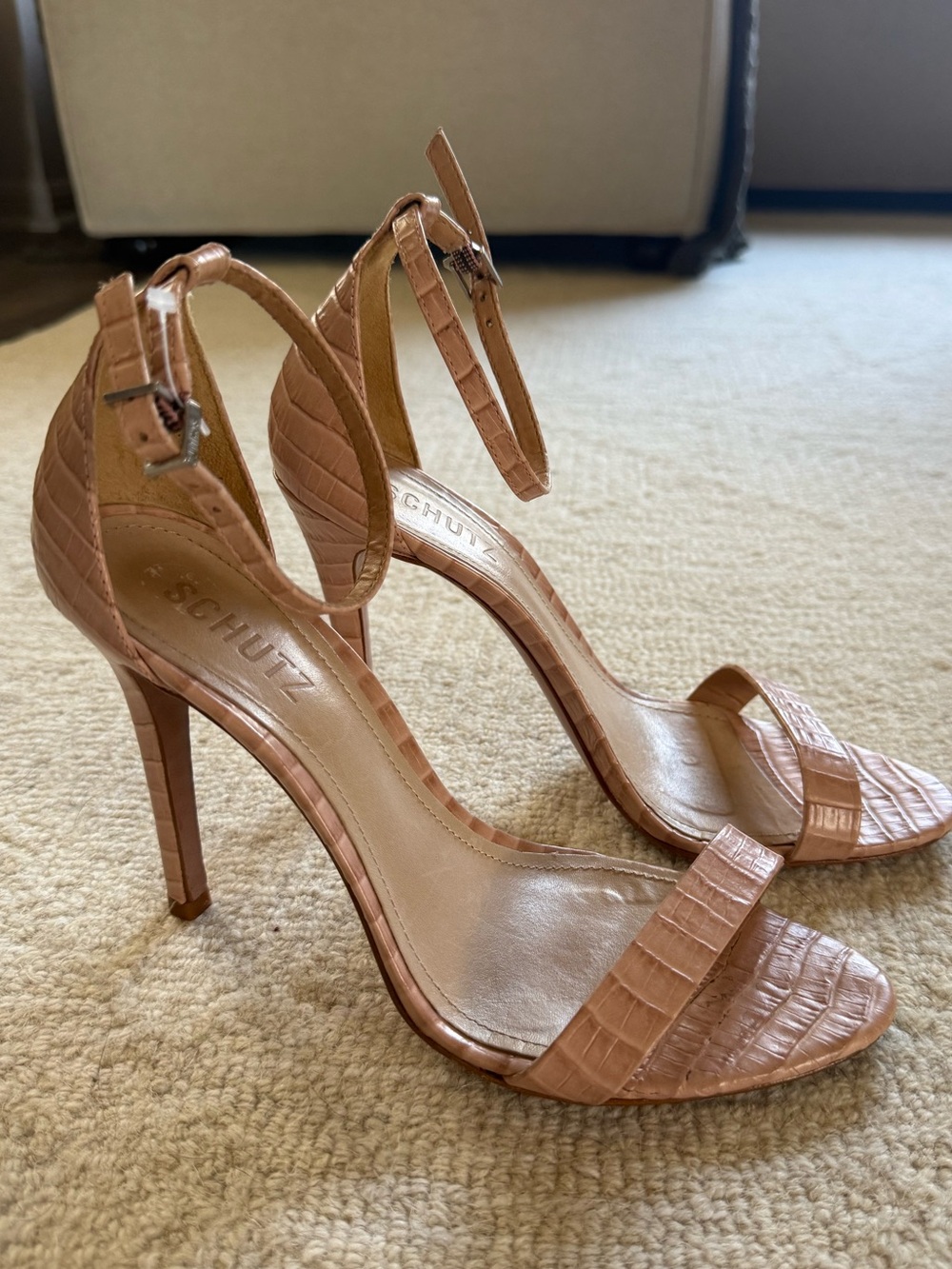 SCHUTZ Cadey-lee Ankle Strap High Heel Sandals In Sweet Rose croc print